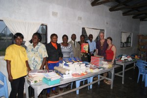 Graceland school teachers with the new delivery of books and school material